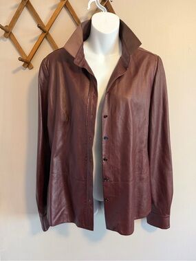 ELIE TAHARI Oxblood Leather Shirt Jacket burgundy wine L